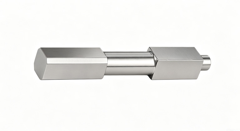 Custom machined square shaft component for industrial machinery applications.