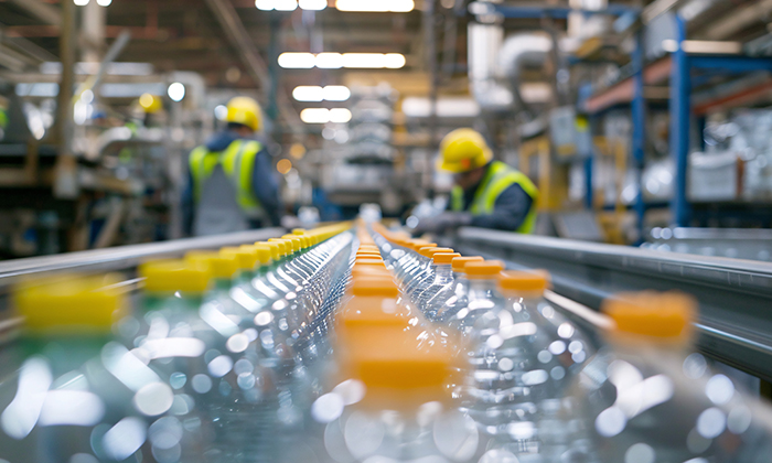 An industrial robotic arm and conveyor system, showcasing the application of our precision output shafts and custom spline shafts for factory automation.